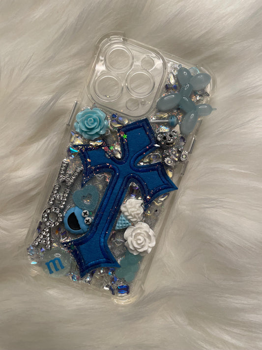 Blue Silver WHOA Cross Junk Cell Phone Case