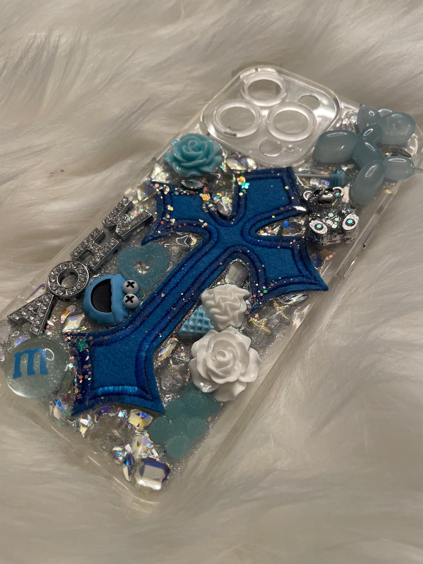 Blue Silver WHOA Cross Junk Cell Phone Case