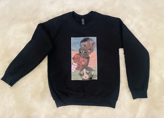 Power Puff Love Island Crew Sweater Black, can be customized for additional fee. Personalized w/ added details message. PowerPuff Love Island Crew Sweater, personalized additional fee. Personalized with added details message. Trendy Top for Baddies..