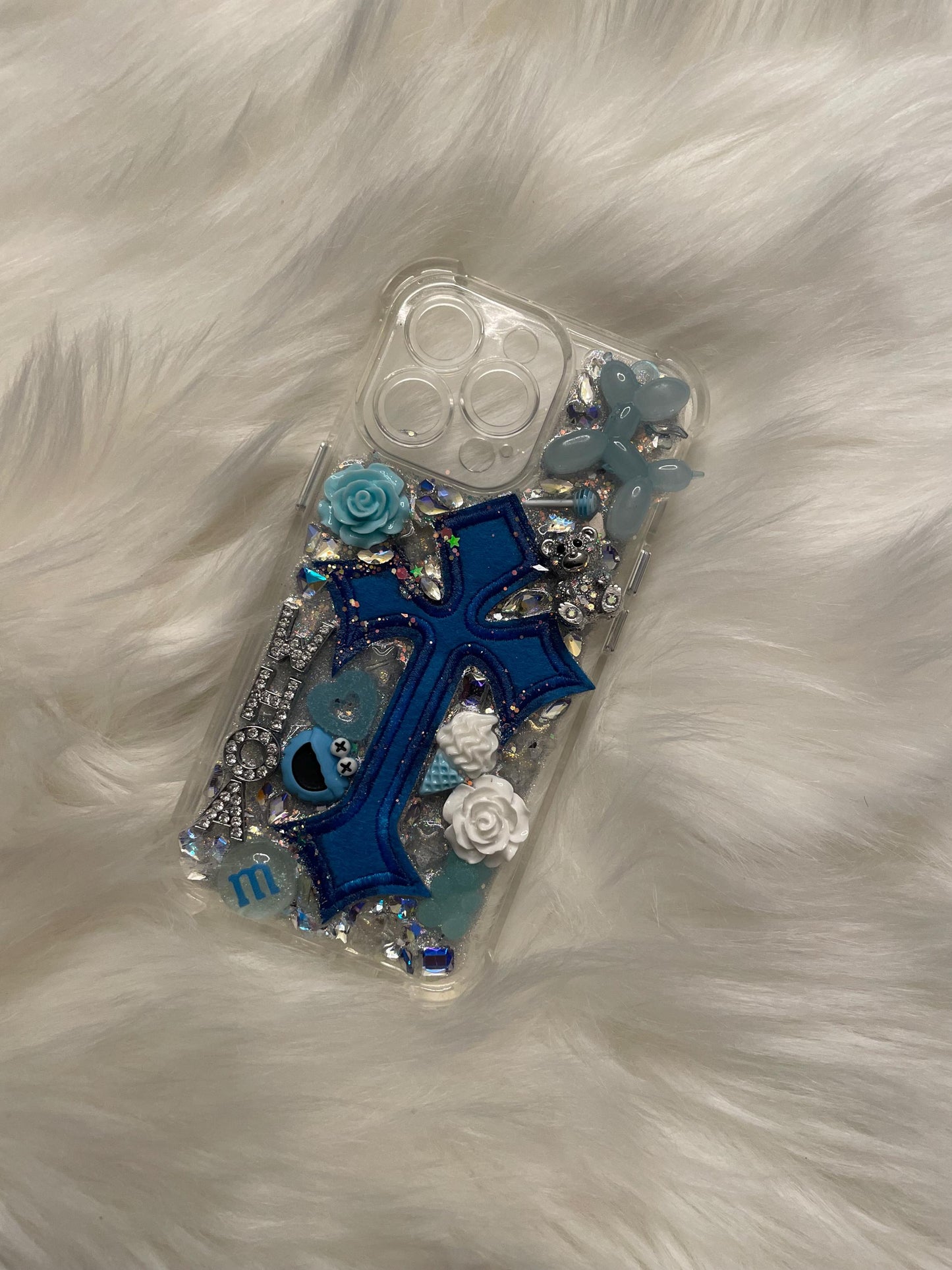 Blue Silver WHOA Cross Junk Cell Phone Case